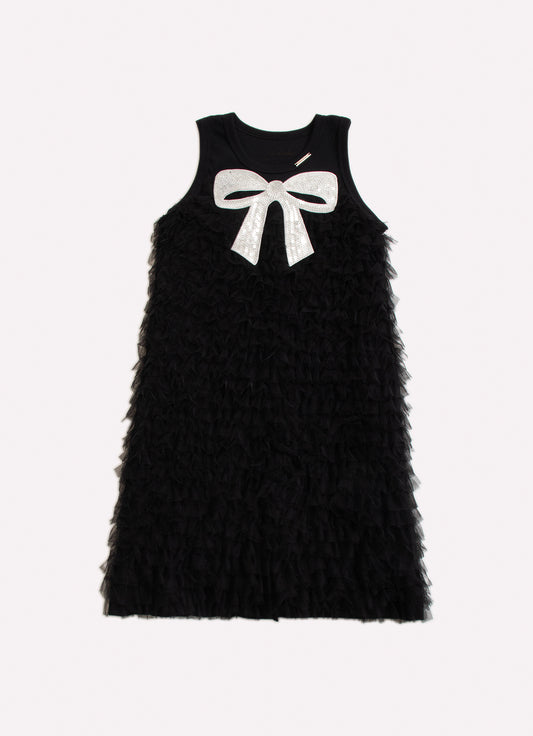 Vestido Ribana Babadinhos Tule Laço Lantejoula
