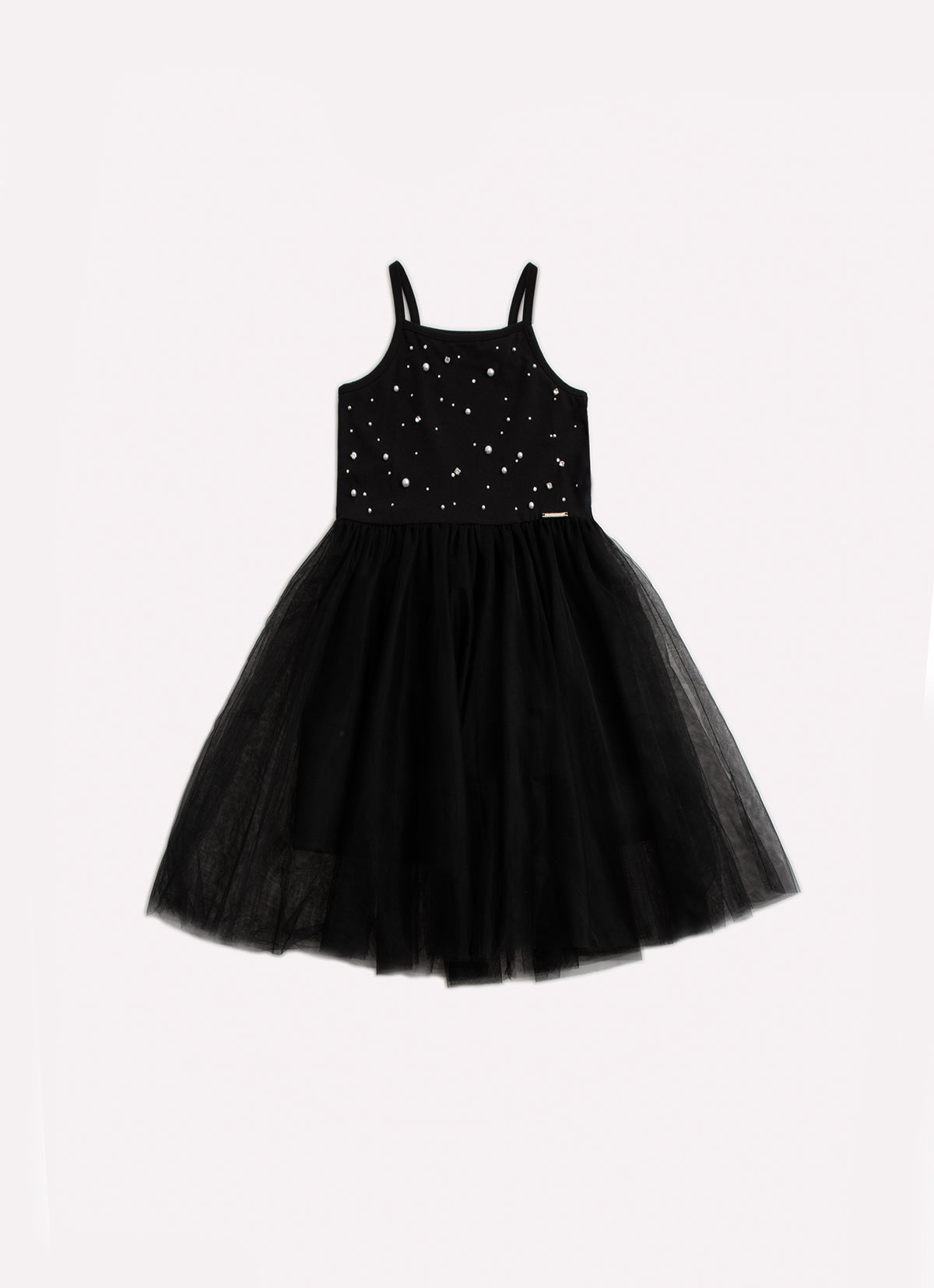 Vestido Cotton Alça Saia Tule Bordados