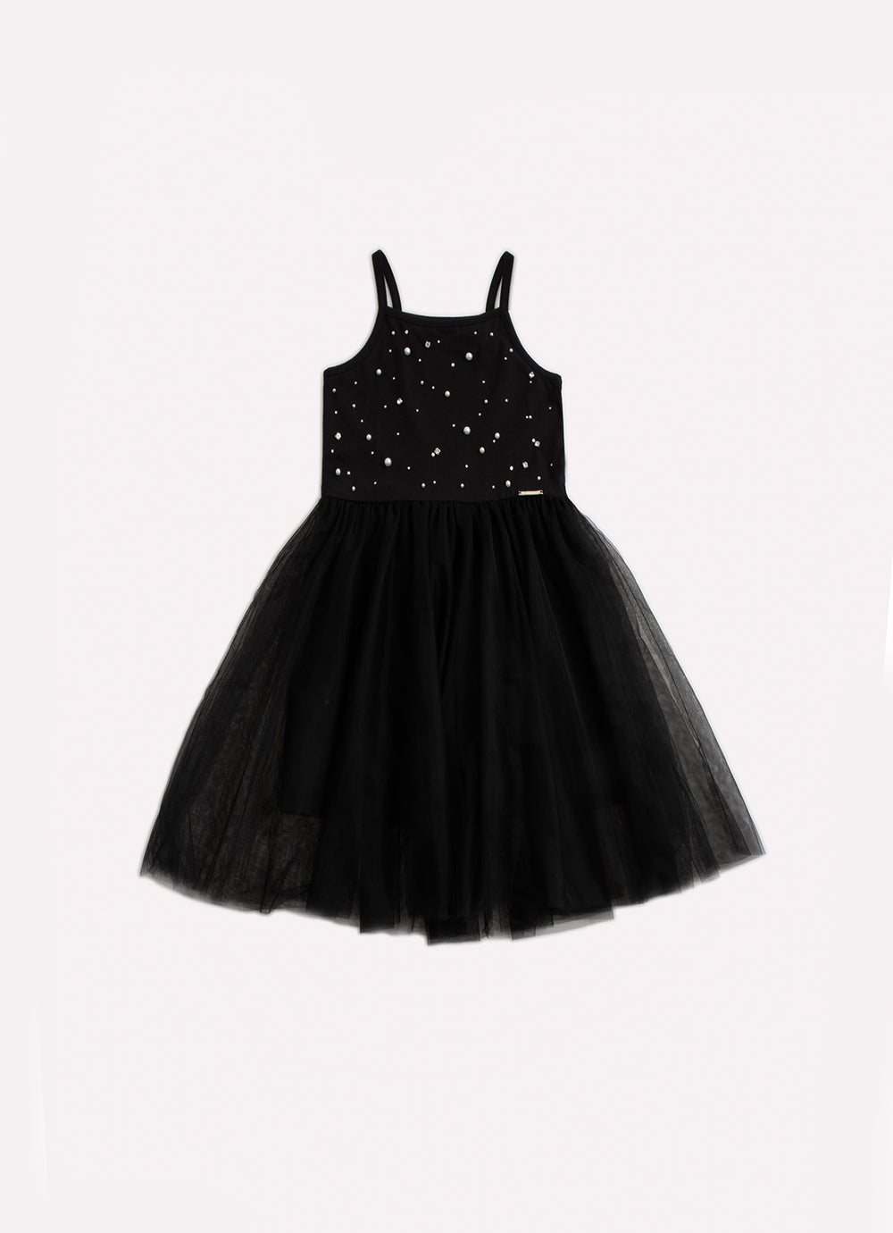 Vestido Cotton Alça Saia Tule Bordados