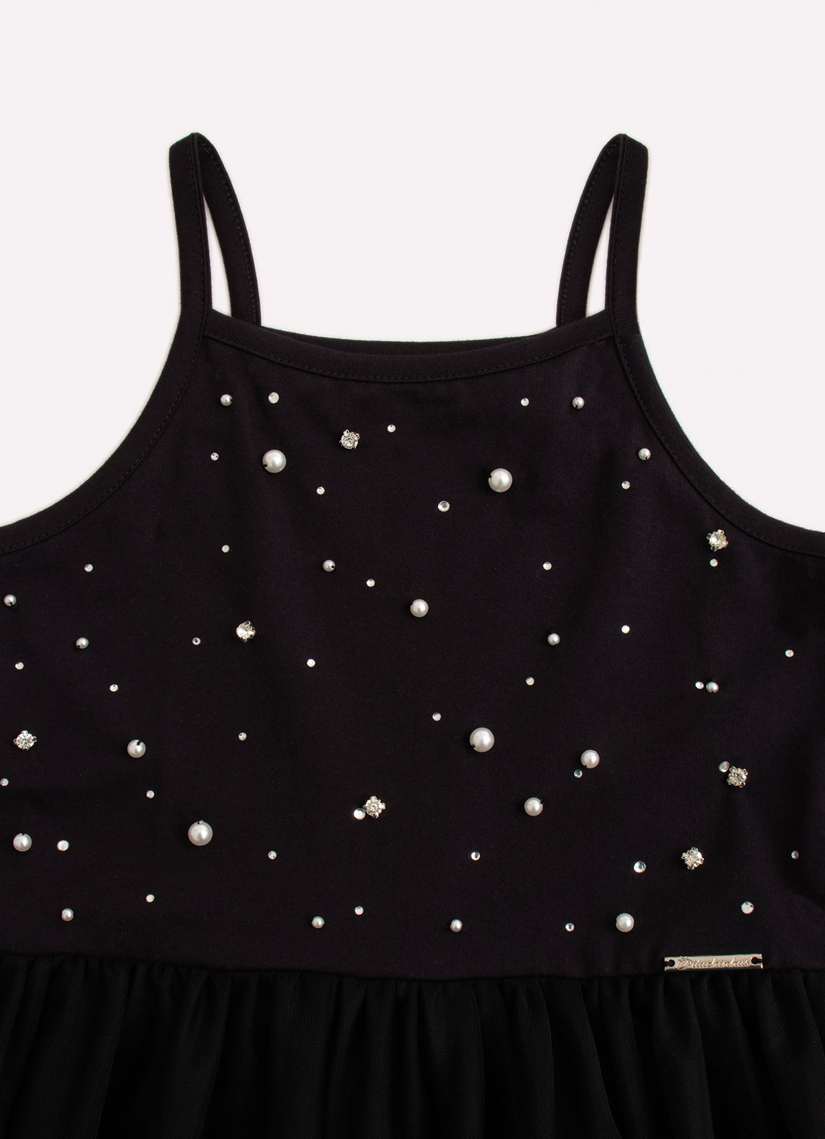 Vestido Cotton Alça Saia Tule Bordados