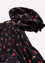 Vestido Longo Algodão Estampado Cravos Babado