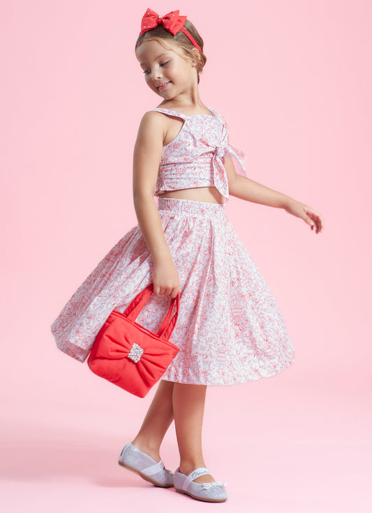Saia Short Midi Algodão Estampa Toile Prega