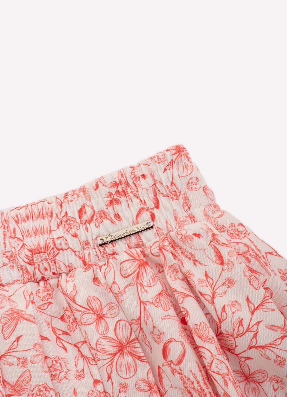 Saia Short Midi Algodão Estampa Toile Prega