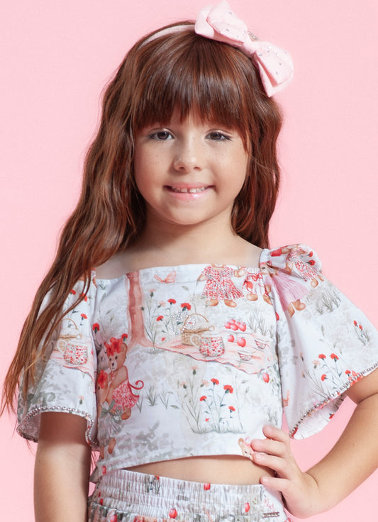 Blusa Cropped Algodão Estampado Árvore Cristal