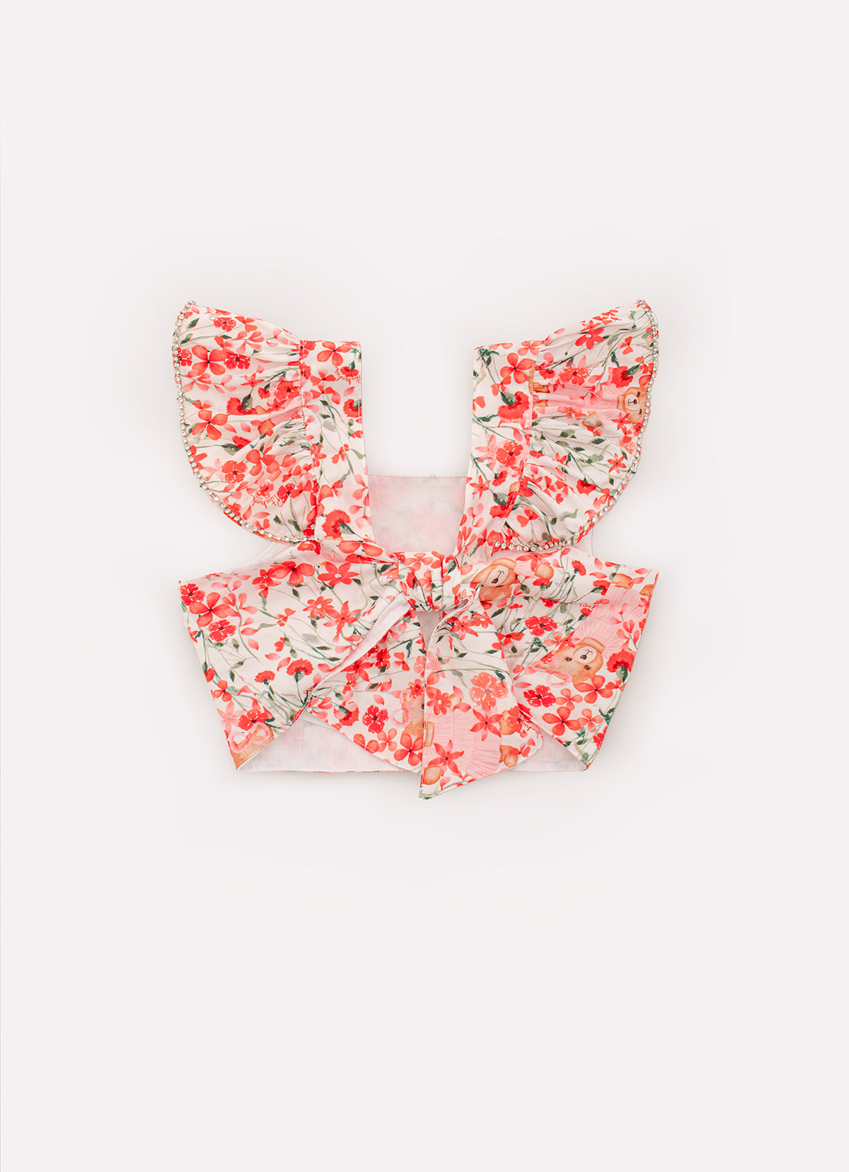 Blusa Cropped Algodão Estampado Flores e Ursa Cristal