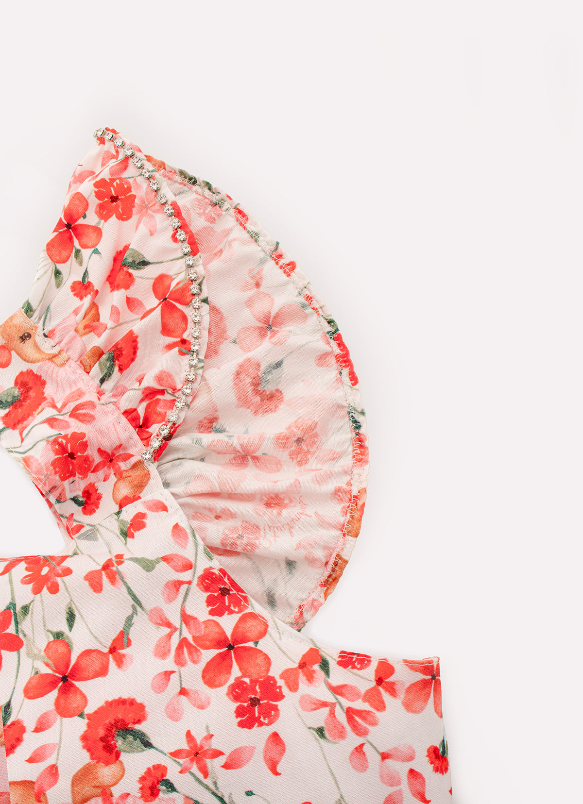 Blusa Cropped Algodão Estampado Flores e Ursa Cristal