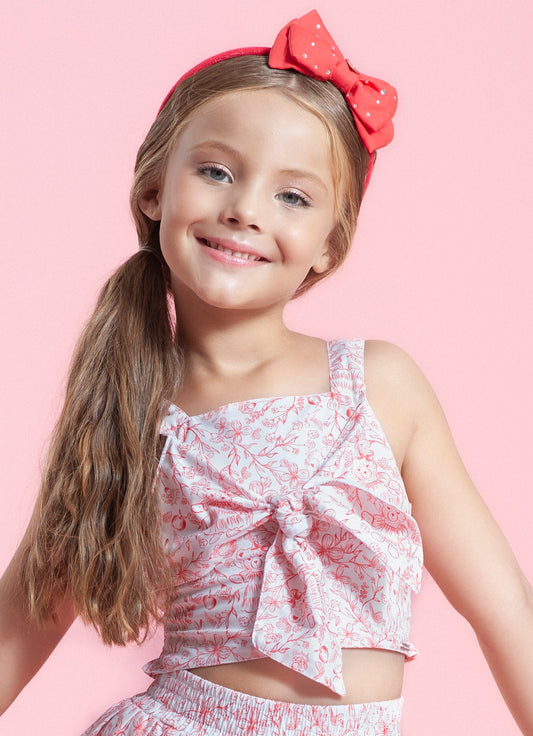 Blusa Cropped Algodão Estampado Toile Laço