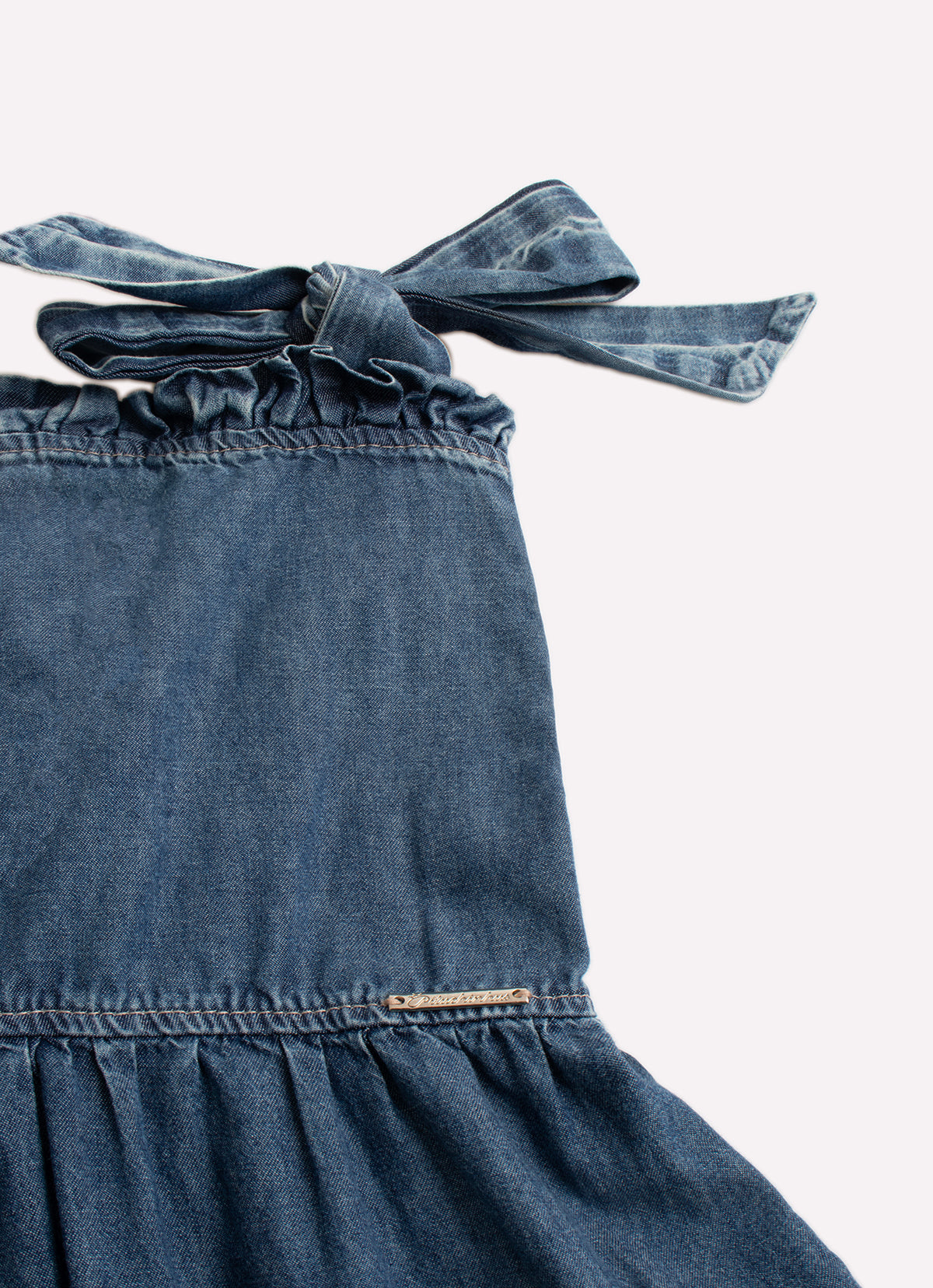 Vestido Longo Jeans Bolsos Babadinho Cristal