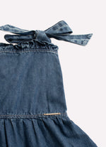 Vestido Longo Jeans Bolsos Babadinho Cristal
