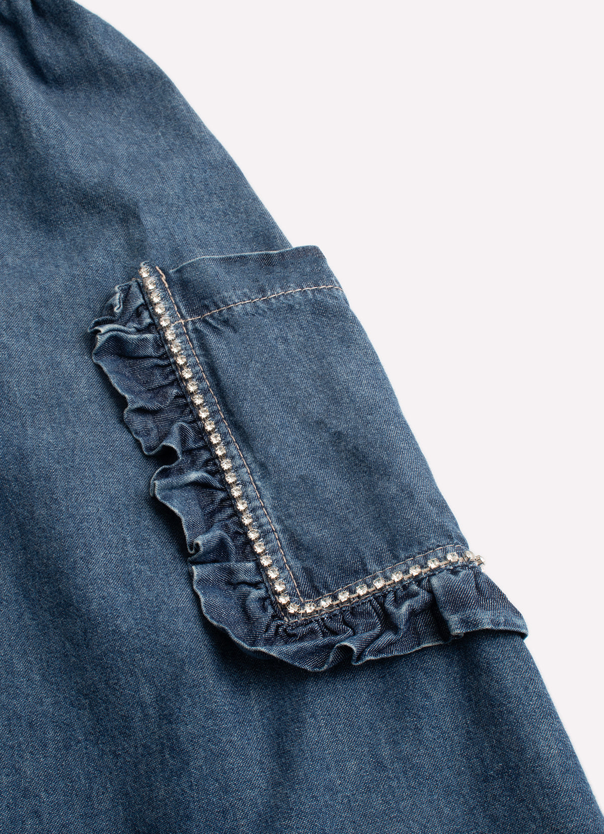 Vestido Longo Jeans Bolsos Babadinho Cristal