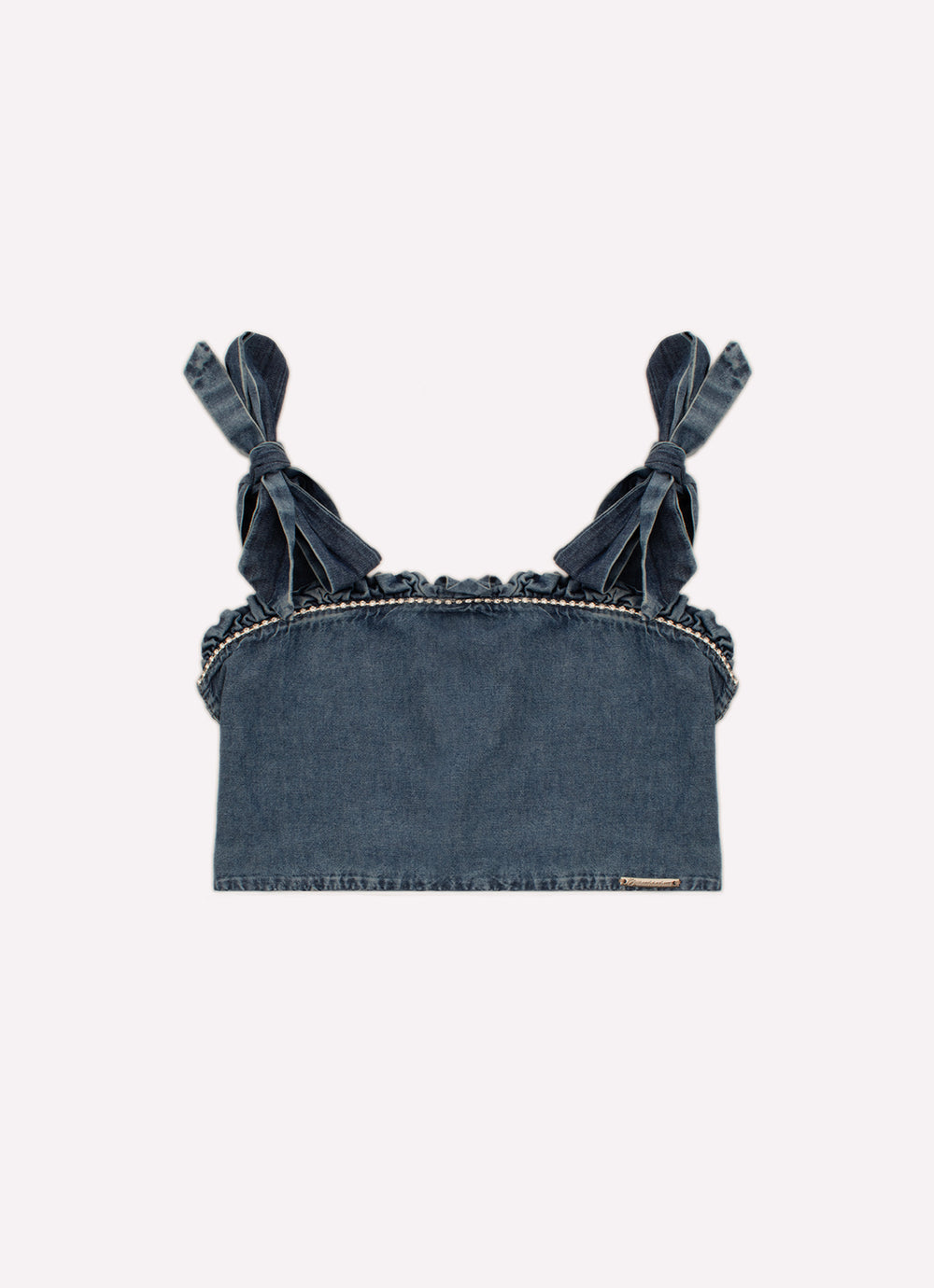 Blusa Cropped Jeans Fino Babadinho Cristal