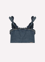 Blusa Cropped Jeans Fino Babadinho Cristal