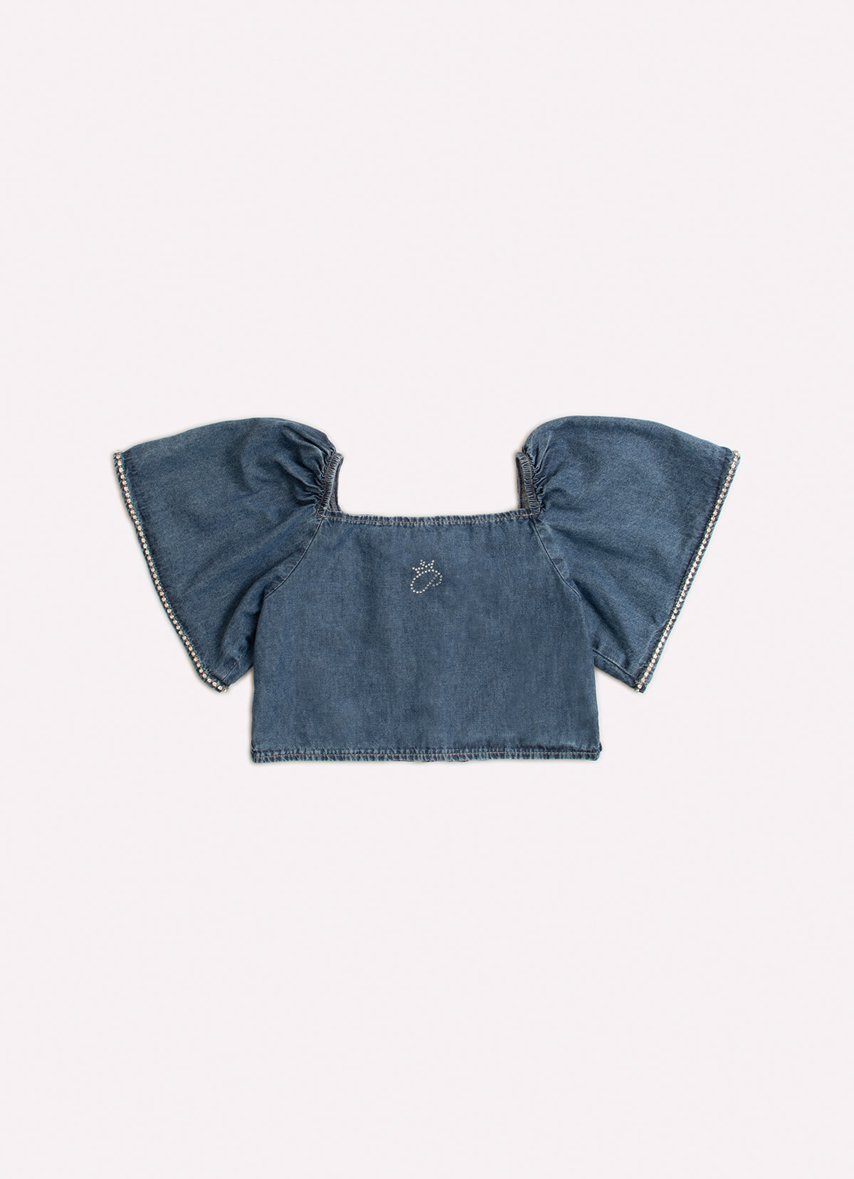 Blusa Cropped Jeans Fino Cristal Mangas
