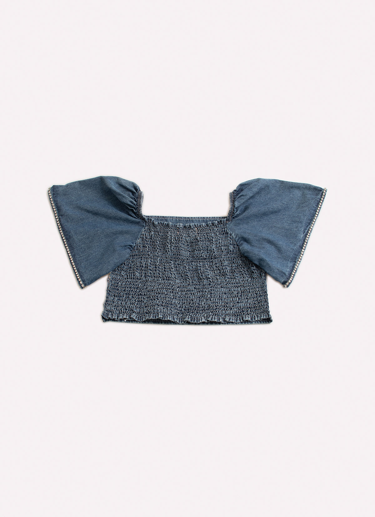 Blusa Cropped Jeans Fino Cristal Mangas