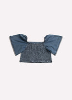 Blusa Cropped Jeans Fino Cristal Mangas