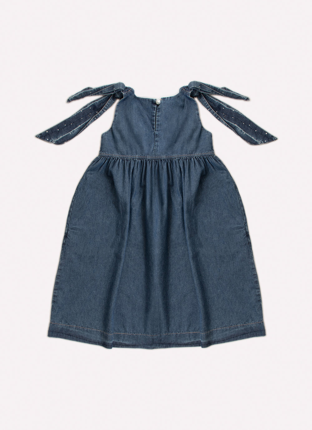 Vestido Jeans Fino Laços Ombros