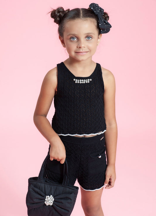 Blusa Tricot Cropped Rendada Bordado