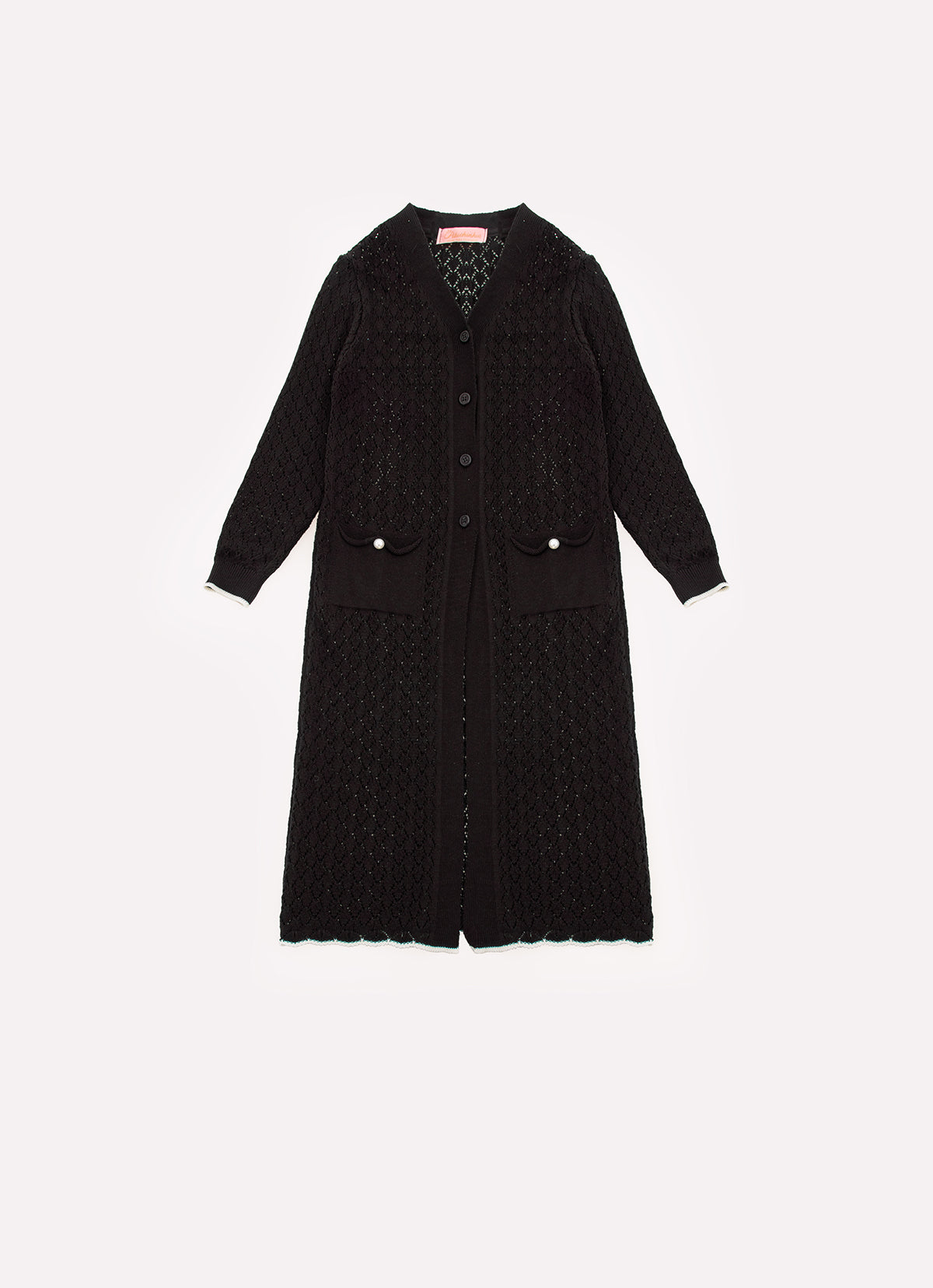 Maxi Casaco Tricot Rendado Bolsos