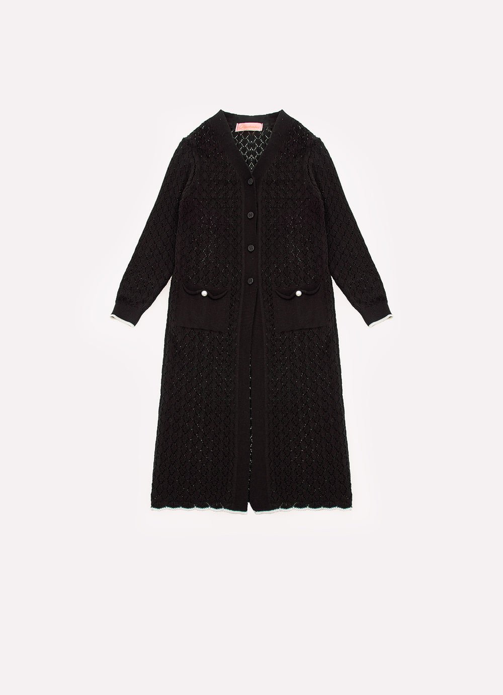 Maxi Casaco Tricot Rendado Bolsos
