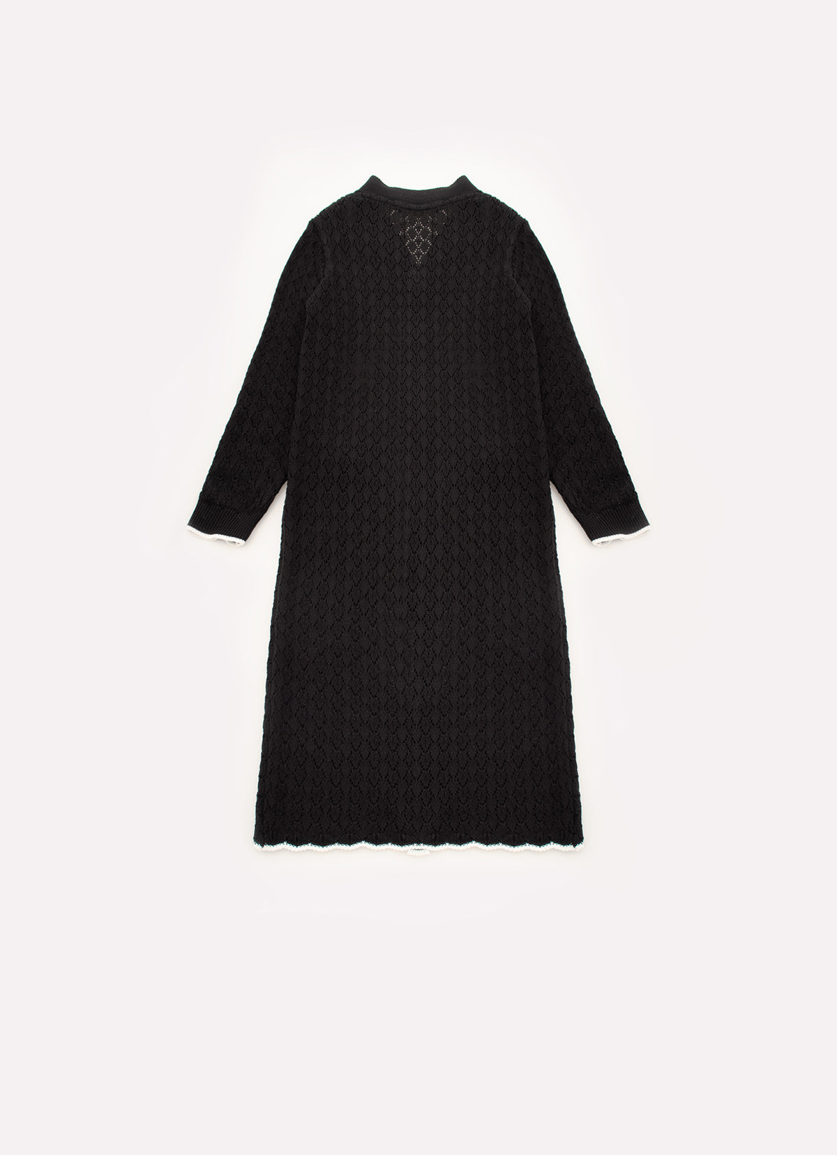 Maxi Casaco Tricot Rendado Bolsos