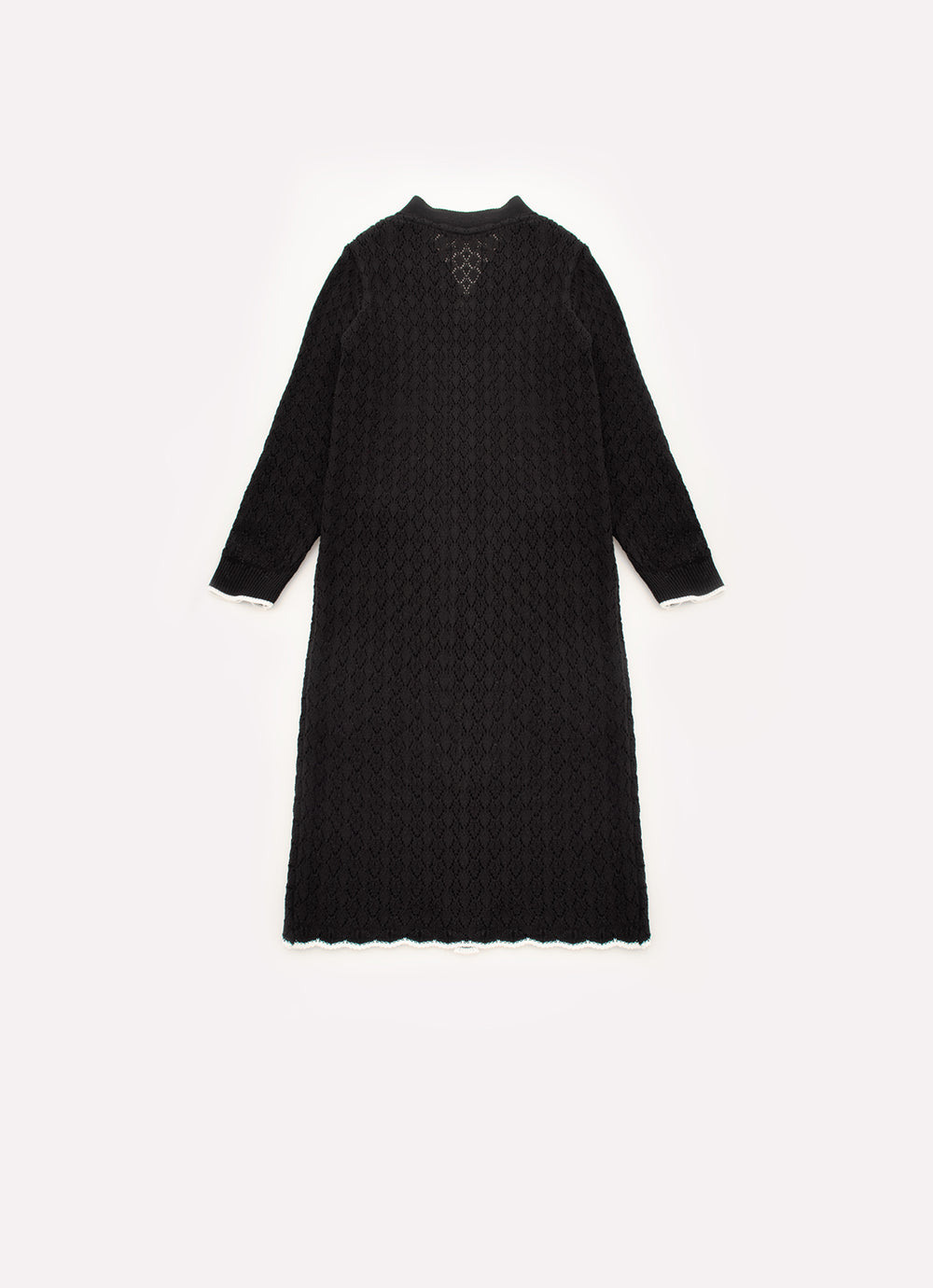 Maxi Casaco Tricot Rendado Bolsos