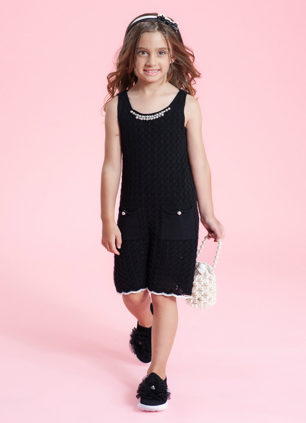 Vestido Tricot Rendado Bordados Decote