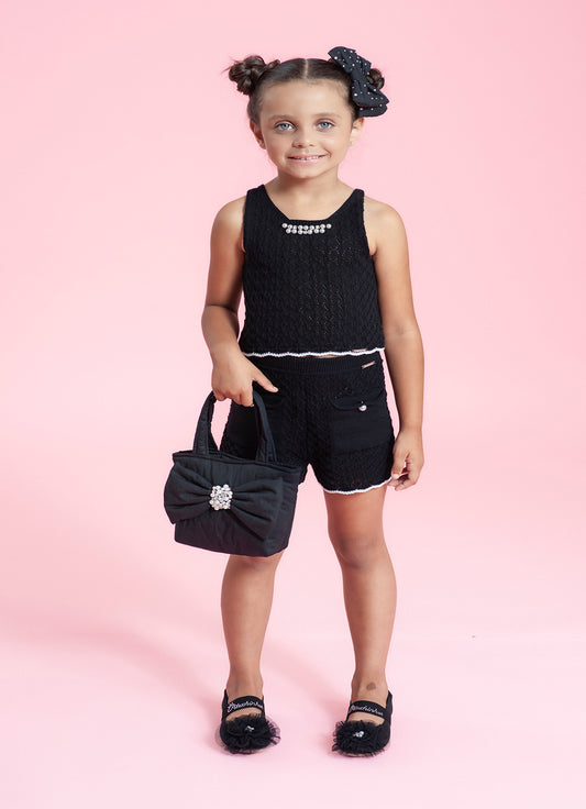 Short Tricot Rendado Bolsos