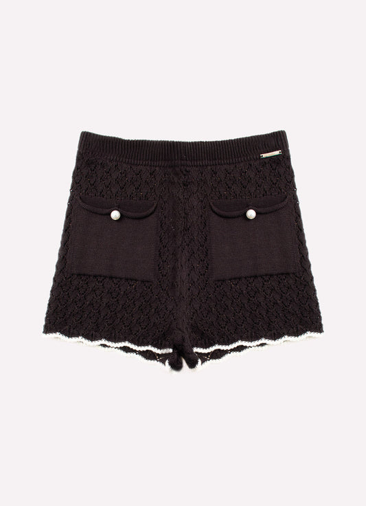 Short Tricot Rendado Bolsos