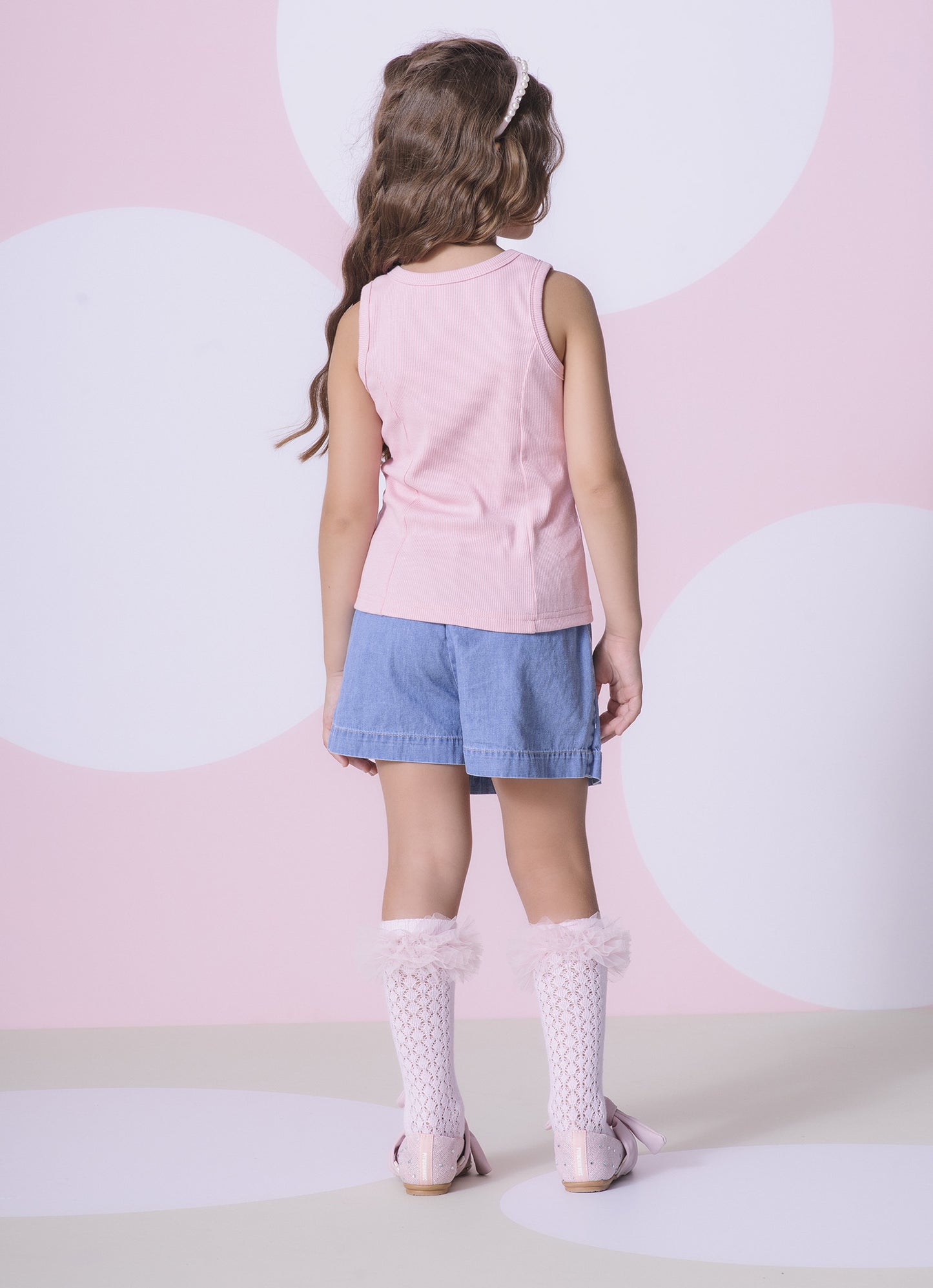 Regata Ribana Bordados Perolas e Cristais Rosa Gelado