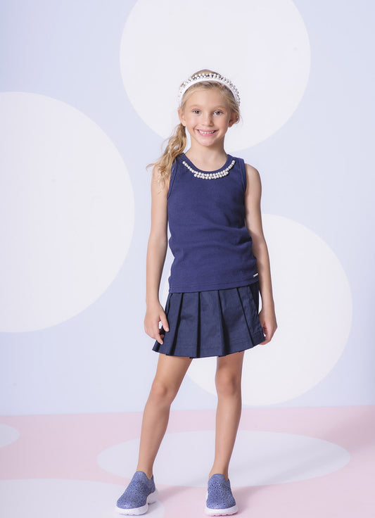 Regata Ribana Bordados Perolas e Cristais Azul Marinho