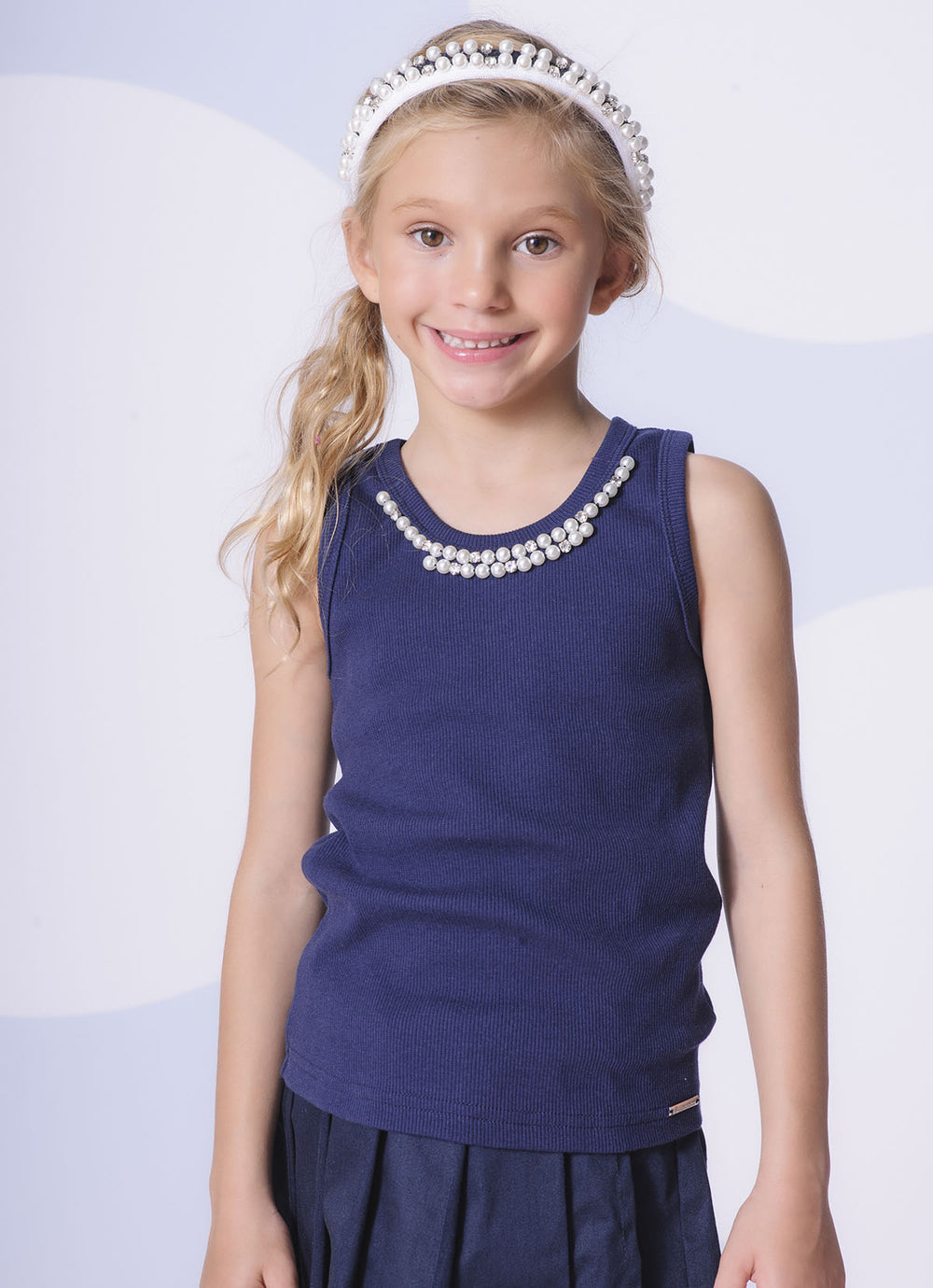 Regata Ribana Bordados Perolas e Cristais Azul Marinho