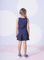 Regata Ribana Bordados Perolas e Cristais Azul Marinho