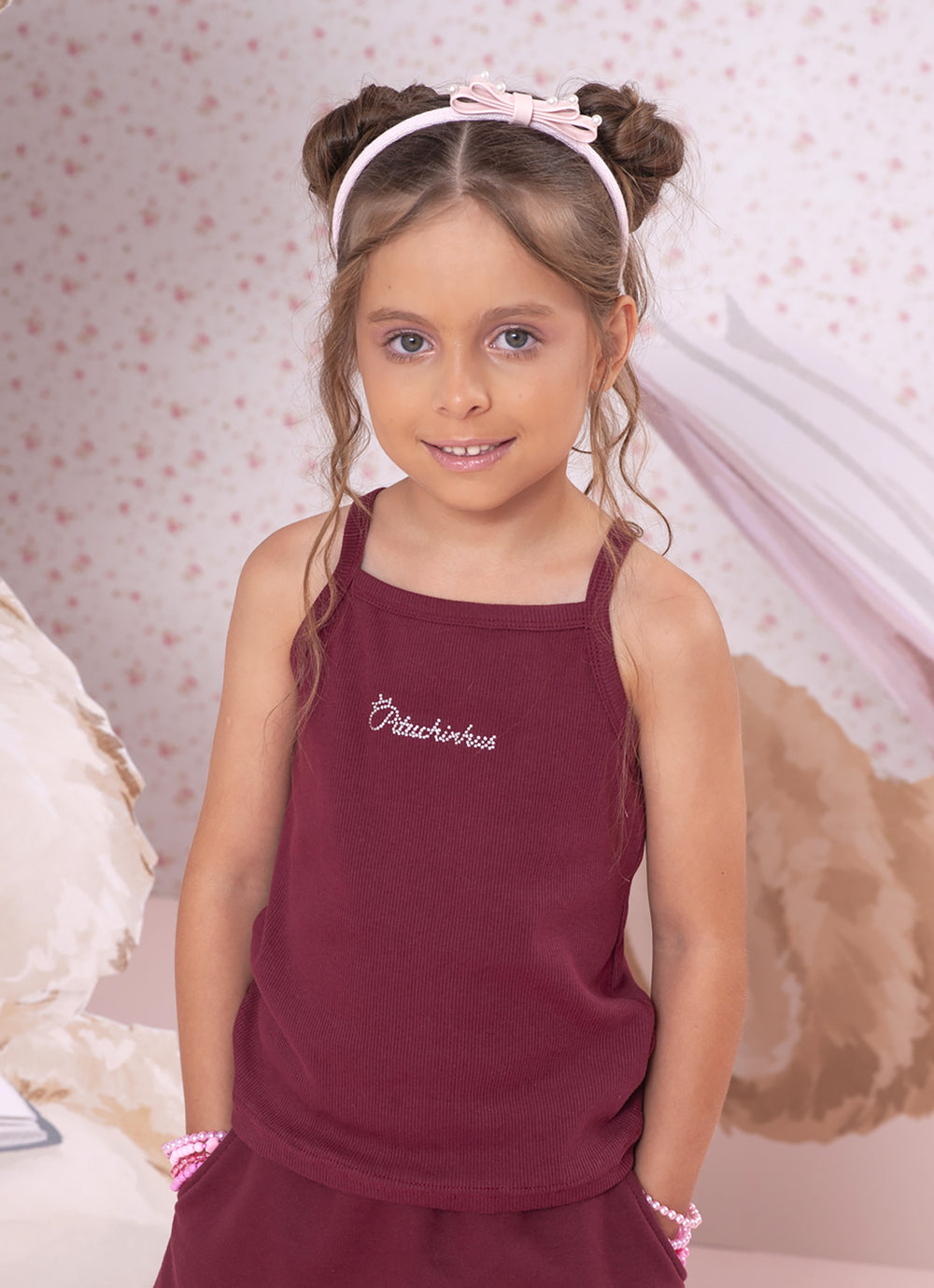 Blusa Ribana Alça Pituchinhus Vermelho Bordô