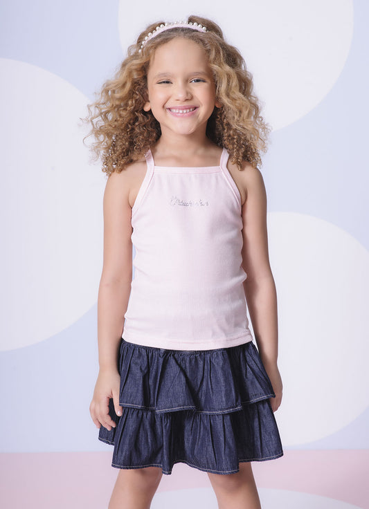 Blusa Ribana Alça Pituchinhus Rosa Pastel