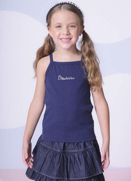 Blusa Ribana Alça Pituchinhus Azul Marinho