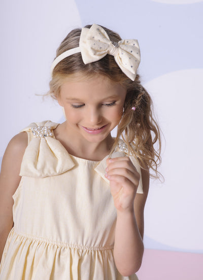 Arco Laço Liso Puffer Cristais Amarelo Claro