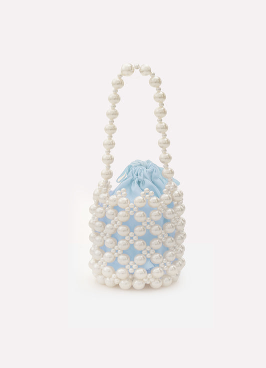 Bolsa Festa Pérolas Forro Liso Azul Claro