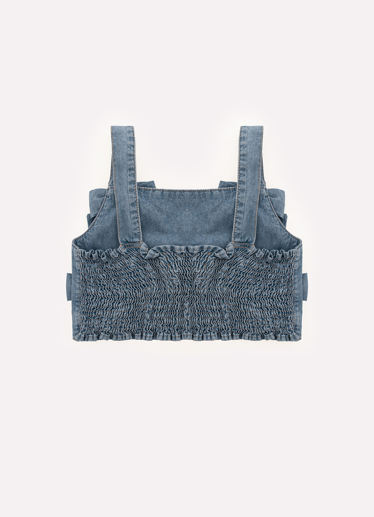Blusa Cropped Jeans Fino Laços Bordados