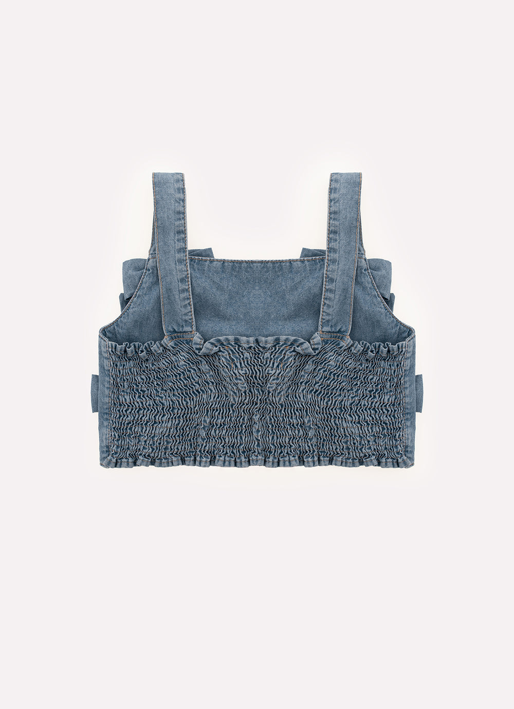 Blusa Cropped Jeans Fino Laços Bordados
