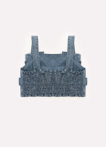 Blusa Cropped Jeans Fino Laços Bordados