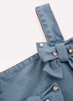Blusa Cropped Jeans Fino Laços Bordados