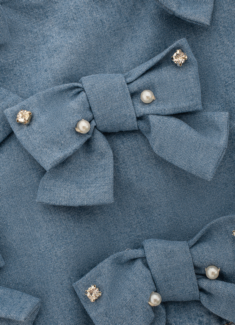 Blusa Cropped Jeans Fino Laços Bordados