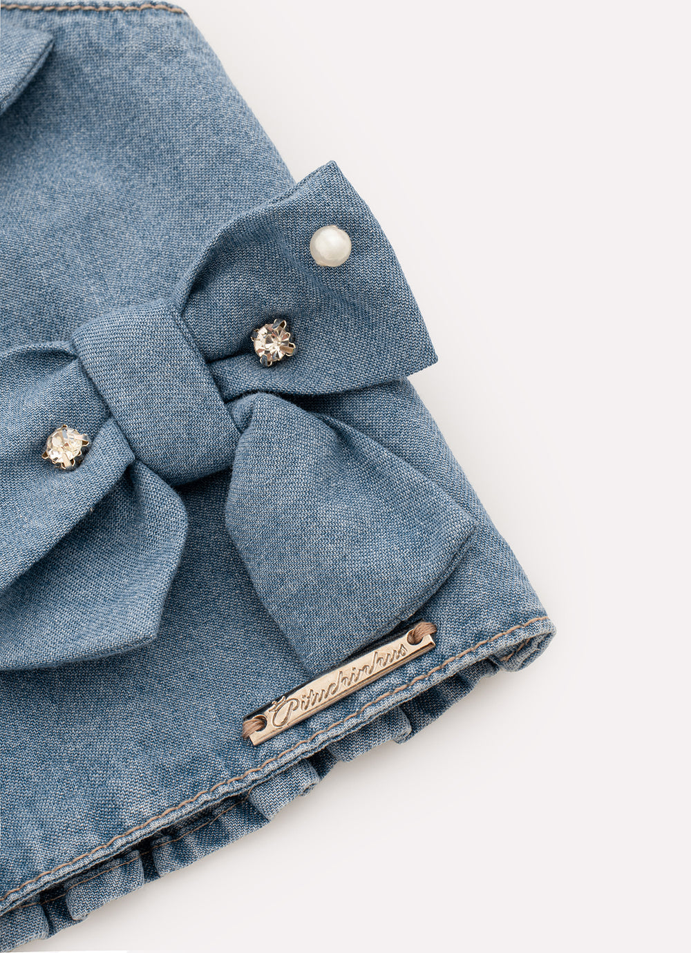 Blusa Cropped Jeans Fino Laços Bordados