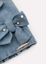 Blusa Cropped Jeans Fino Laços Bordados