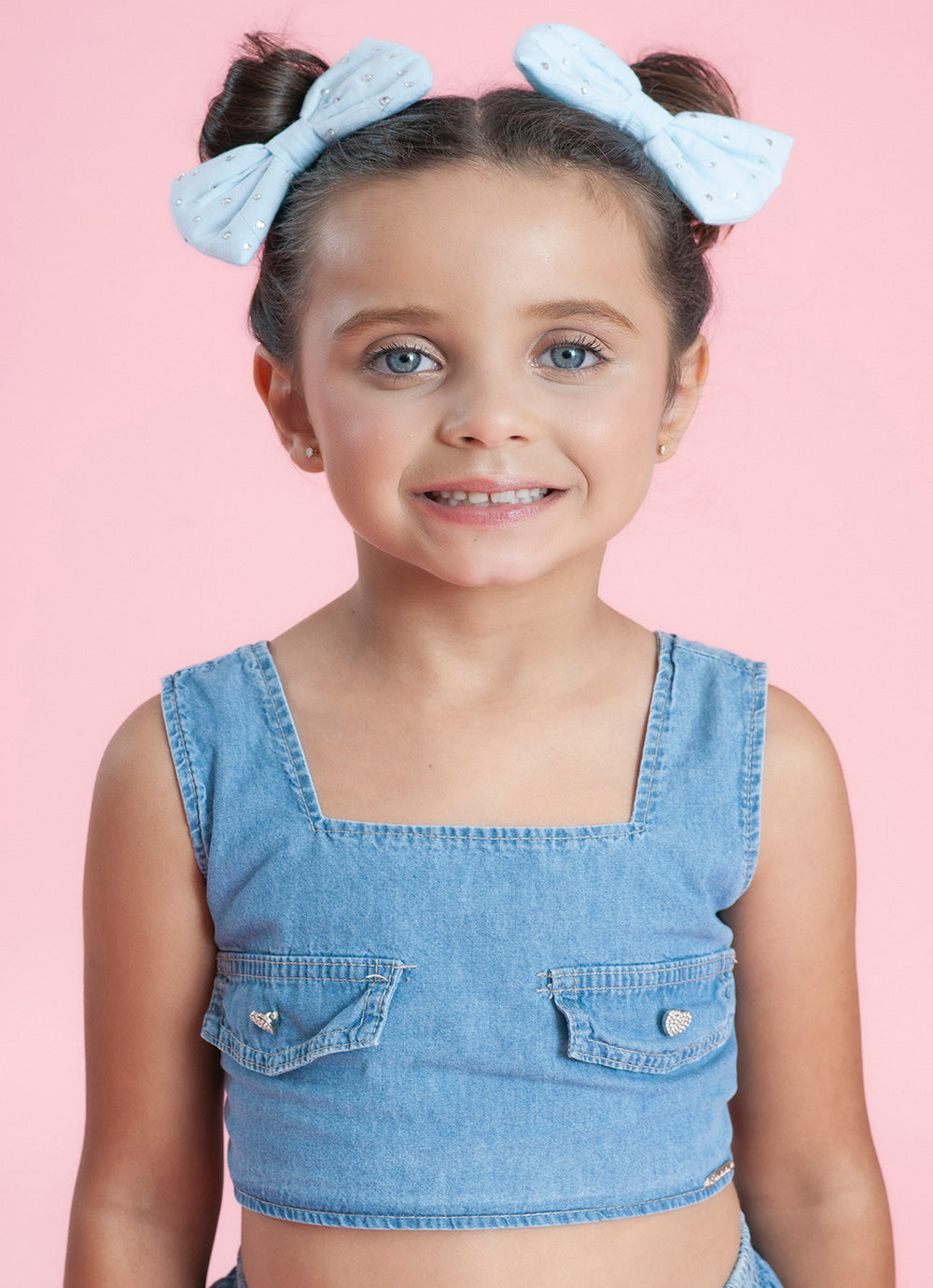 Blusa Cropped Jeans Fino Lapelas Botões Joia