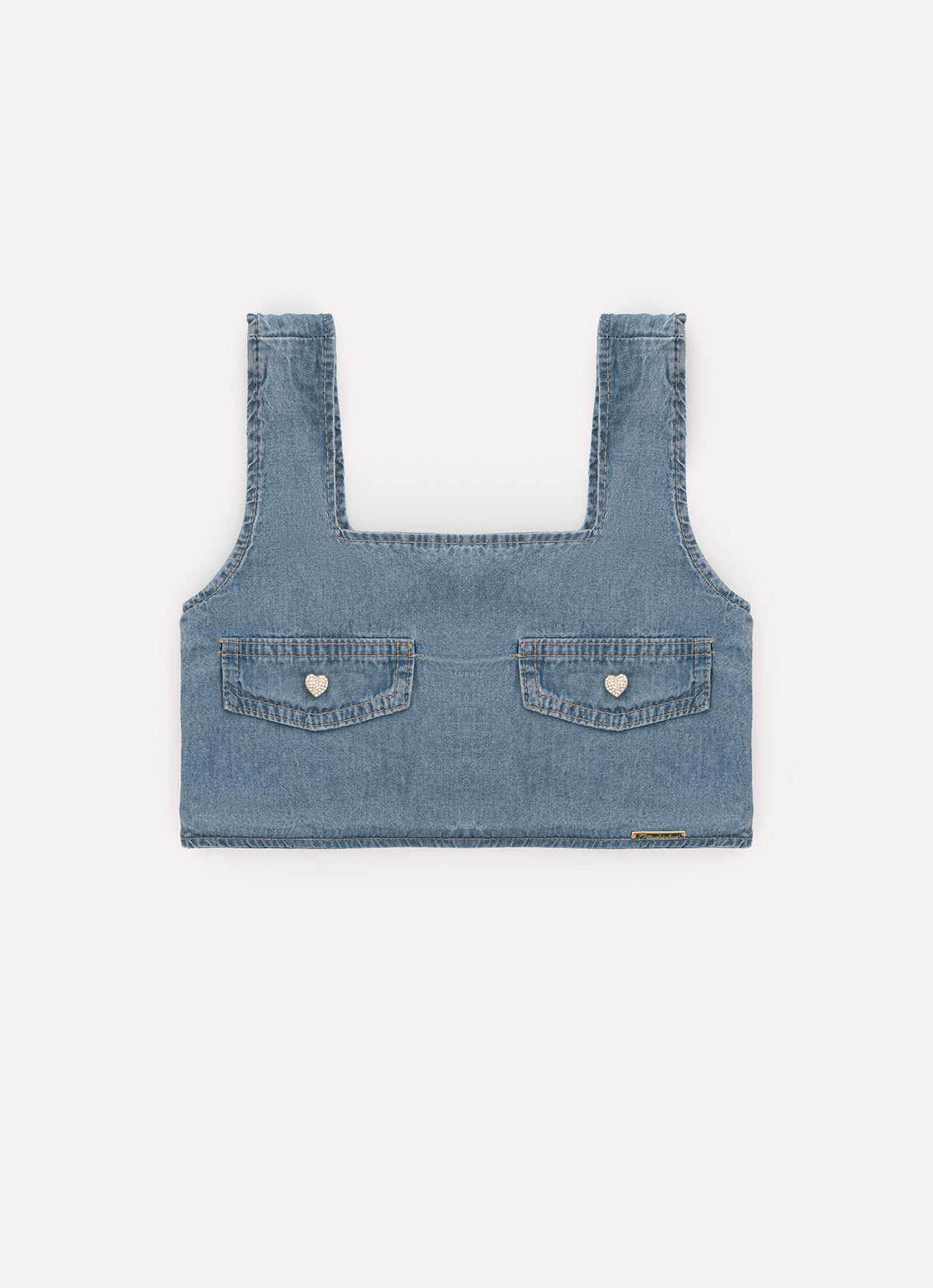 Blusa Cropped Jeans Fino Lapelas Botões Joia