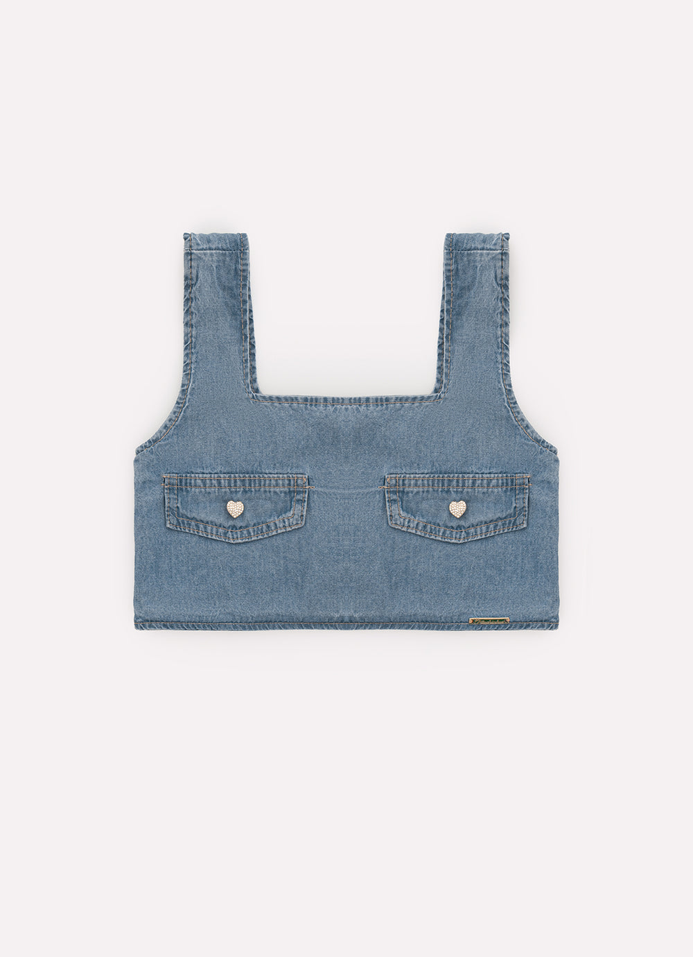 Blusa Cropped Jeans Fino Lapelas Botões Joia