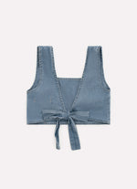 Blusa Cropped Jeans Fino Lapelas Botões Joia