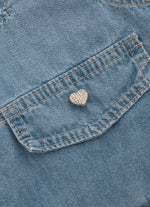 Blusa Cropped Jeans Fino Lapelas Botões Joia
