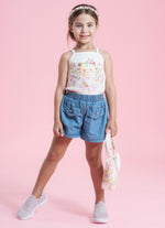 Short Jeans Fino Lapelas Botões Joia